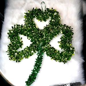 St. Patrick's Day green sparkling shamrock 12 x 14 inches wall hanging
